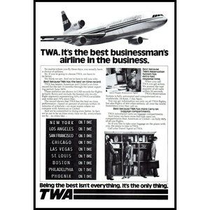 1976 TWA Businessman's Airline Vintage Print Ad Business Travel Flying Wall Art